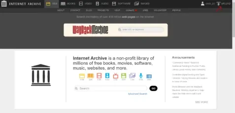 Capture d'écran upload archive.org